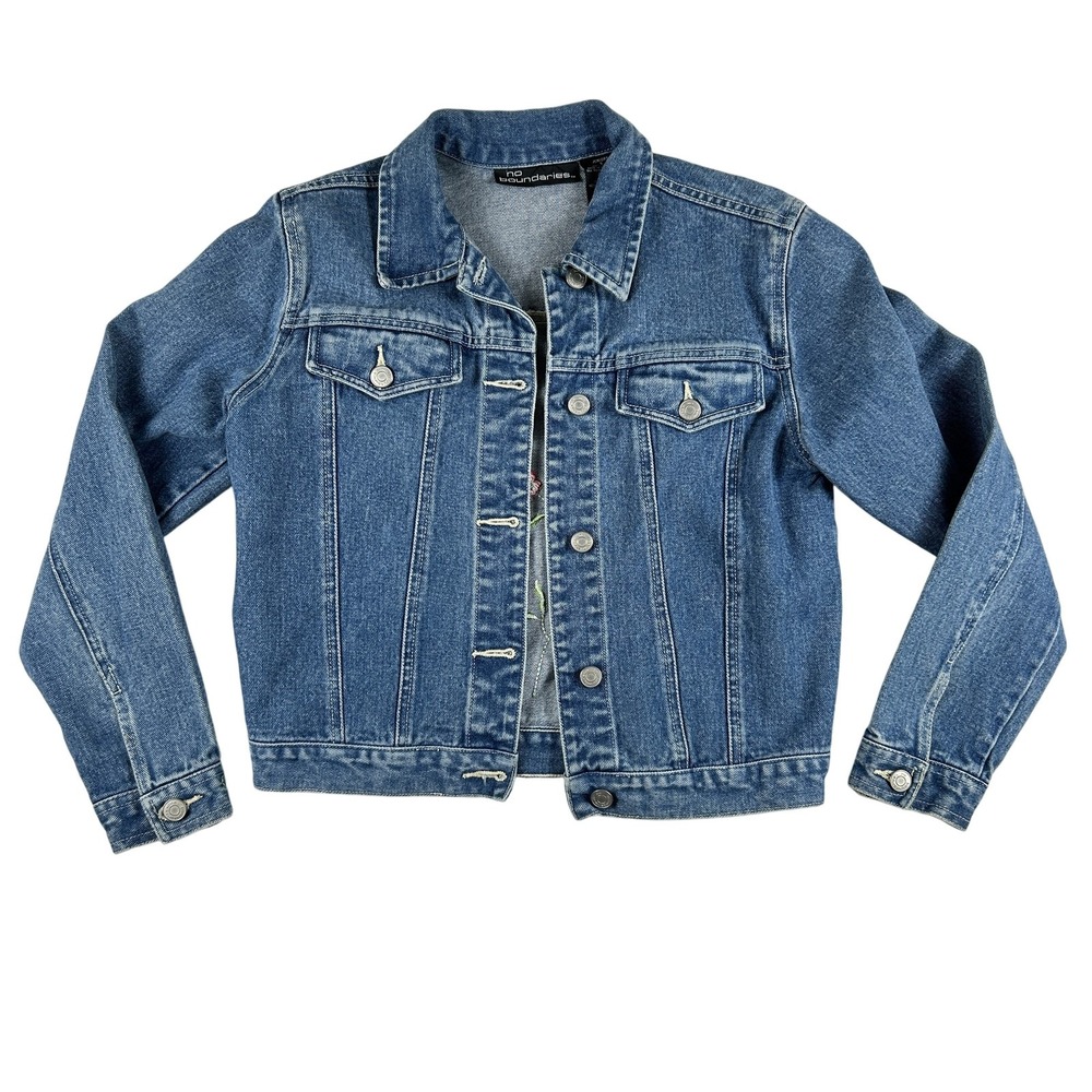 Vintage No Boundaries Denim Jacket Womens Small Denim Embroidered Floral Jean‎